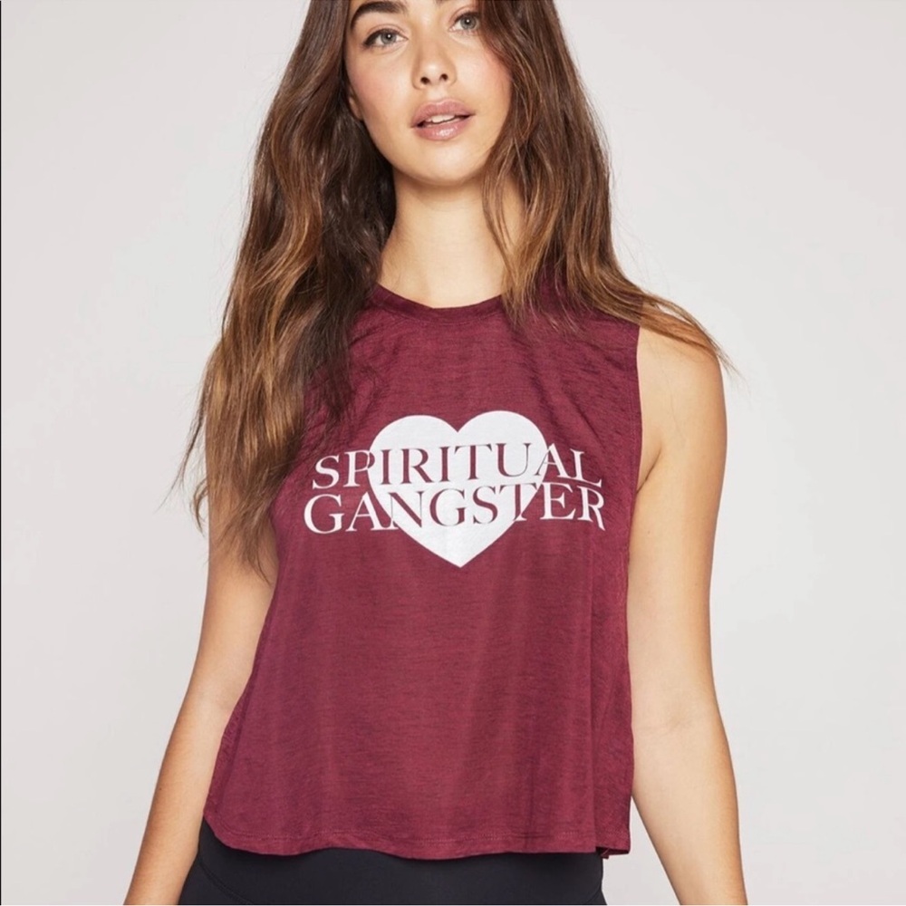 Spiritual Gangster Burgundy Red Heart Graphic Crop Tank Top Womens XS